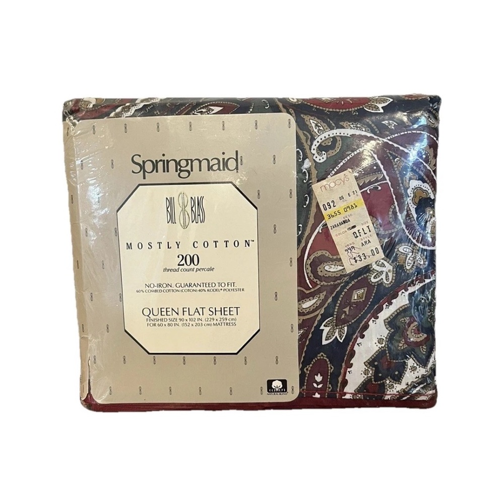 Springmaid‎ Bill Blass Queen Flat Sheet Zarabanda Bedding Home Vintage Y2K New